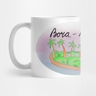 Bora-Bora Island travel, beach, sea and palm trees. Holidays and rest, summer and relaxation Mug